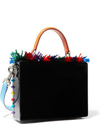 Dolce & Gabbana Textured Leather Trimmed Embellished Perspex Shoulder Bag Black