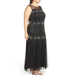 Pisarro Nights Plus Size Diamond Motif Embellished Long Dress