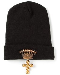 Andrea Crews Crown And Cross Embellished Beanie Hat