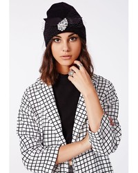 Missguided Grenice Embellished Fishnet Detail Knitted Beanie Hat Black