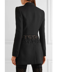 Alexander McQueen Bead Embellished Tulle Paneled Crepe Blazer Black