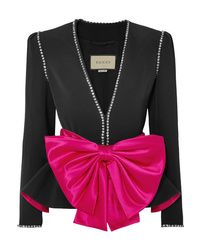 Gucci Bow And Crystal Embellished Crepe Jacket