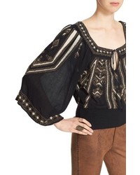 Free People Dont Back Down Embellished Peasant Top