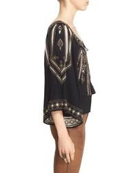 Free People Dont Back Down Embellished Peasant Top