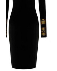 Romwe Rhinestone Embellisht Bodycon Black Dress