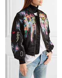 Marc Jacobs Embellished Painted Shell Bomber Jacket Black