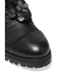 Jimmy Choo Havana Embellished Appliqud Textured Leather Boots Black