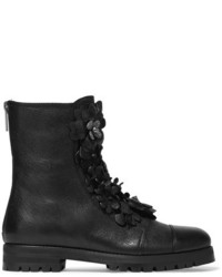 Jimmy Choo Havana Embellished Appliqud Textured Leather Boots Black