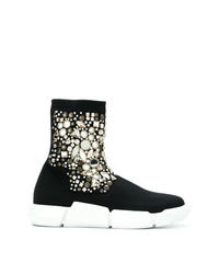Black Embellished Canvas High Top Sneakers
