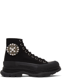 Black Embellished Canvas High Top Sneakers