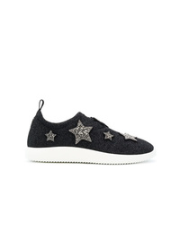 Black Embellished Canvas Low Top Sneakers