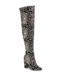 Black Embellished Canvas Over The Knee Boots