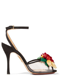 Charlotte Olympia Tropicana Embellished Canvas And Pvc Sandals Black