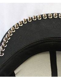 ChicNova Black Canvas Cap With Wide Flat Spike Embellished Brim