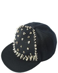 ChicNova Black Canvas Punk Style Cap With Silver Spike Embellisht