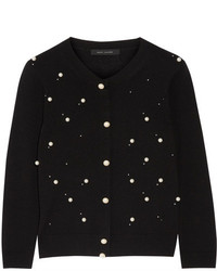 Marc Jacobs Faux Pearl Embellished Merino Wool And Cashmere Blend Cardigan Black