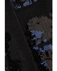 Sibling Sequin Embellished Merino Wool Cardigan Black