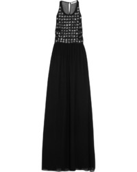 Black Embellished Chiffon Evening Dress