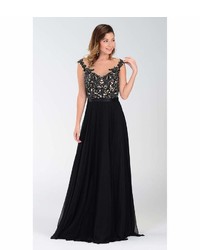 Unique Vintage Black Sheer Embellished Sexy Chiffon Long Dress