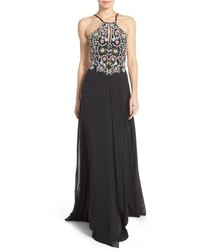 Faviana Embellished Chiffon Fit Flare Gown Size 0 Black