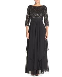 Eliza J Embellished Tiered Chiffon Fit Flare Gown