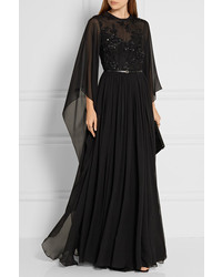 Elie Saab Embellished Tulle And Silk Chiffon Gown Black