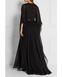 Elie Saab Embellished Tulle And Silk Chiffon Gown Black