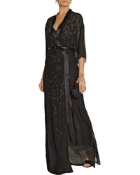 Roberto Cavalli Embellished Wrap Effect Silk Chiffon Gown Black