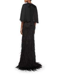 Jason Wu Feather Embellished Cape Gown Black