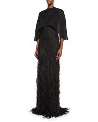 Jason Wu Feather Embellished Cape Gown Black