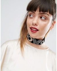 Asos Statet Wide Embellished Velvet Choker Necklace