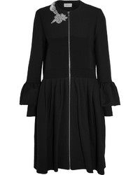 Preen by Thornton Bregazzi Salma Crystal Embellished Cotton Blend Twill Coat Black