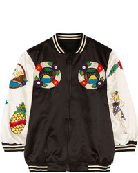 Anna Sui Embellished Cotton Blend Bomber Jacket Black