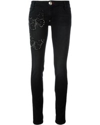 Black Embellished Cotton Skinny Jeans