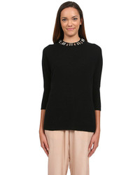 Minnie Rose Embellished Crew Neck Sweater In Black