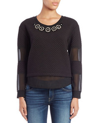 GUESS Embellished Mixed Media Sweater
