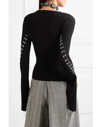 Alexander McQueen Embellished Ribbed Knit Sweater