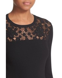 RED Valentino Floral Embellished Rib Knit Sweater