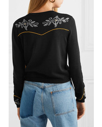 Alanui Western Flowers Embroidered Intarsia Cotton And Silk Blend Sweater