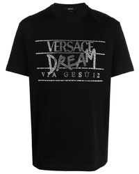 Versace Crystal Embellished Slogan T Shirt