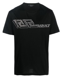 Versace Crystal Logo Embellished T Shirt