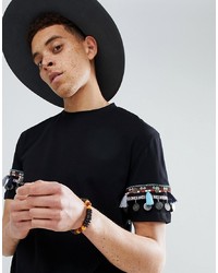 ASOS DESIGN Festival Relaxed Longline T Shirt With Aztec Coin Sleeve Taping