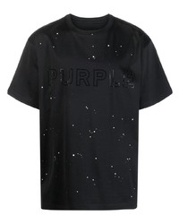 purple brand Logo Embroidery Paint Detail Cotton T Shirt