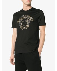 Versace Medusa Crystal Stud Embellished Cotton T Shirt