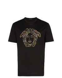 Versace Medusa Crystal Stud Embellished Cotton T Shirt