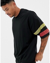 ASOS DESIGN Oversized T Shirt With Contrast Mesh Sleeve Stripe In Black