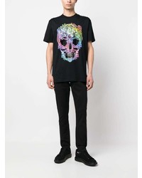 Philipp Plein Rhinestone Embellished Skull Print T Shirt