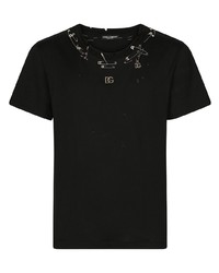 Dolce & Gabbana Safety Pin Embellished Cotton T Shirt