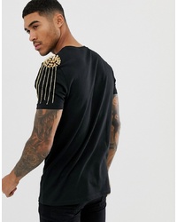 ASOS DESIGN T Shirt With Gold Shoulder Pads In Black