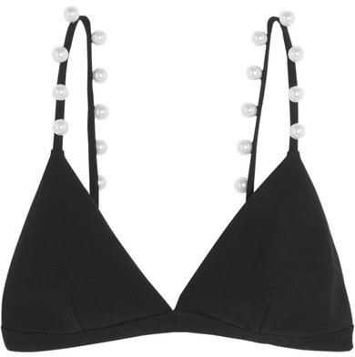 Givenchy Faux Pearl Embellished Stretch Jersey Bra Top Black, $890